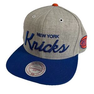 New York Knicks Script Hat Cap Snapback Blue Orange Mitchell And Ness Spellout